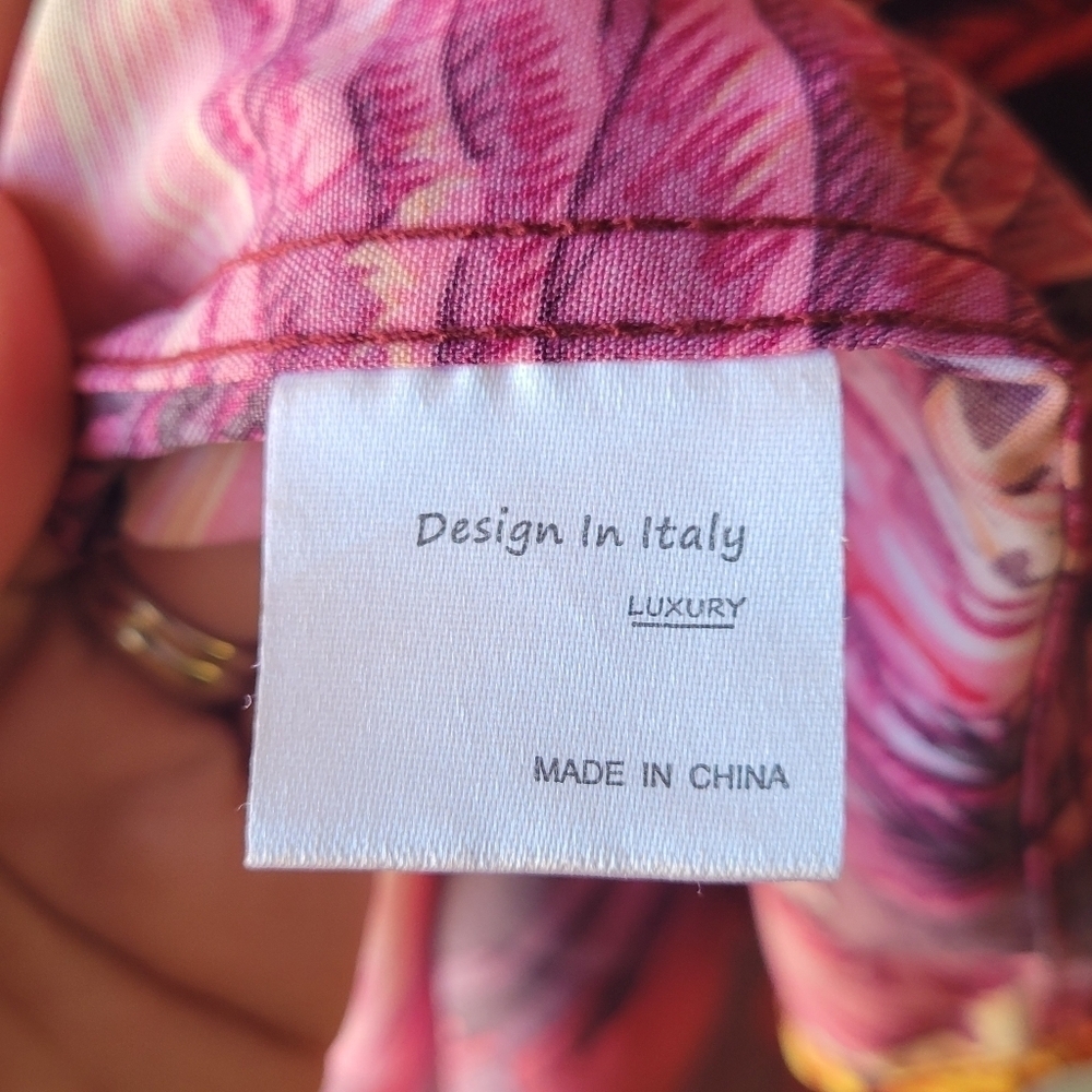 Design in Italy Luxury Men's Hawaiian Shirt Button Up Ocean Palm Sunset Red Med - Picture 5 of 9